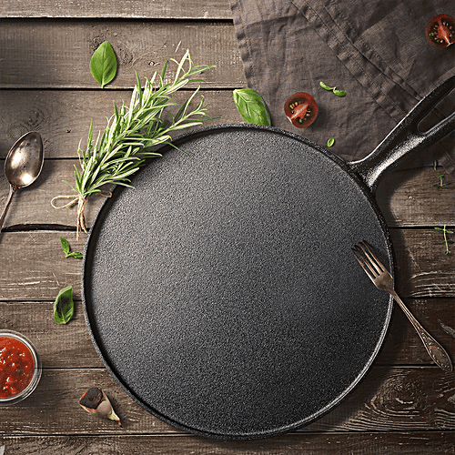 Tibros Cast Iron Tawa - Induction Base, Dishwasher & Microwave Safe, 28 cm, With Handle, Sidh 21 Tawa 28 Cm, 1 pc  