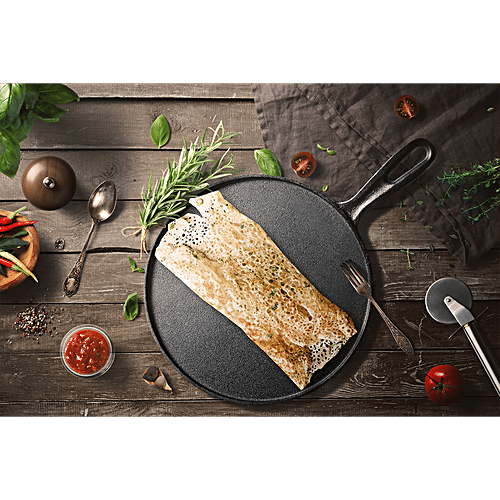 Tibros Cast Iron Tawa - Induction Base, Dishwasher & Microwave Safe, 28 cm, With Handle, Sidh 21 Tawa 28 Cm, 1 pc  