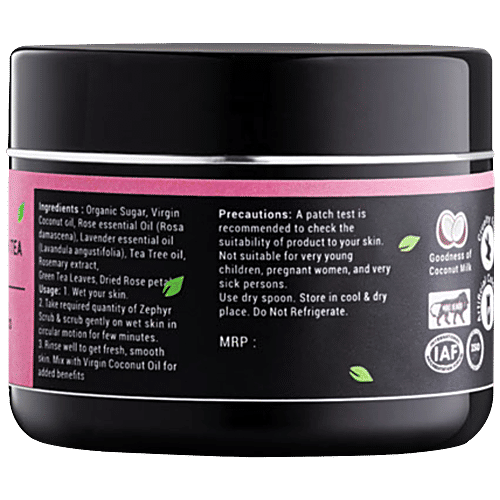 NaturZest Zephyr Rose Green Tea Scrub - Natural, Calming, Moisturising, Improves Skin Elasticity, 25 g Pouch