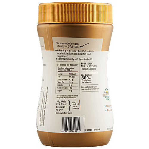 Choksha Cow Ghee - Cultured Probiotic, Gut Friendly Superfood, Improves Digestion & Immunity, 500 ml  