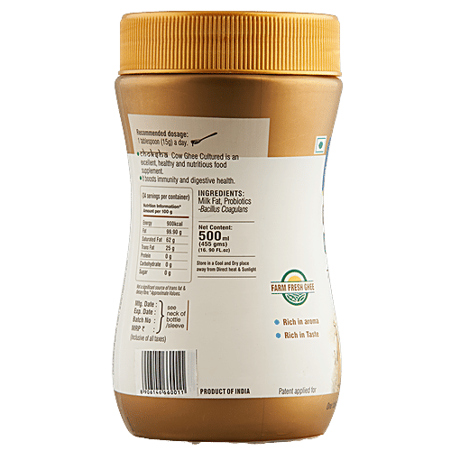 Choksha Cow Ghee - Cultured Probiotic, Gut Friendly Superfood, Improves Digestion & Immunity, 500 ml  