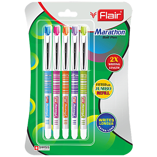 Flair Marathon Ball Pen With Jumbo Refill - Easy Grip, 5 pcs