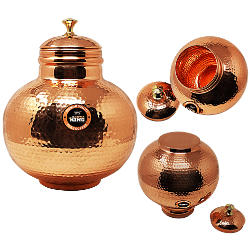 Mr. Copper King Copper Matka Tank Hammered - Round, 100% Premium Quality, Boosts Immunity, 7 L