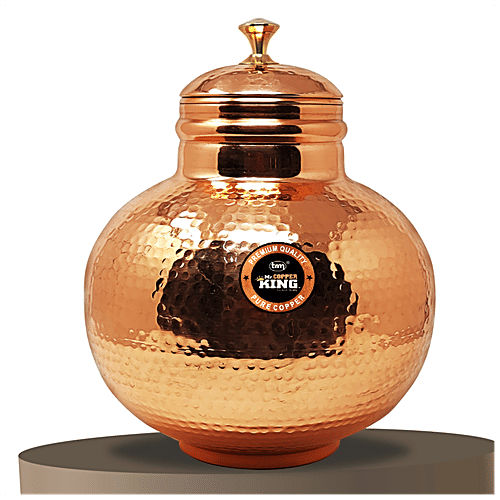 Mr. Copper King Copper Matka Tank Hammered - Round, 100% Premium Quality, Boosts Immunity, 7 L