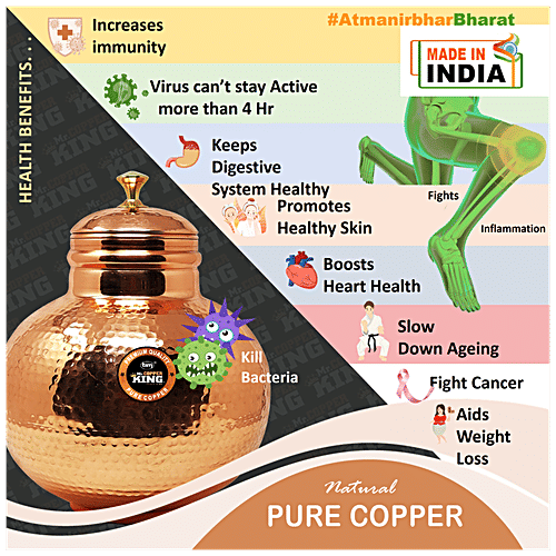 Mr. Copper King Copper Matka Tank Hammered - Round, 100% Premium Quality, Boosts Immunity, 7 L
