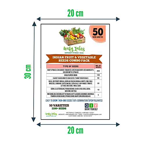 Leafy Tales Indian Fruit & Vegetable Seeds Combo Pack - Easy To Grow, For Gardening, 50 Varieties, 2500 pcs  