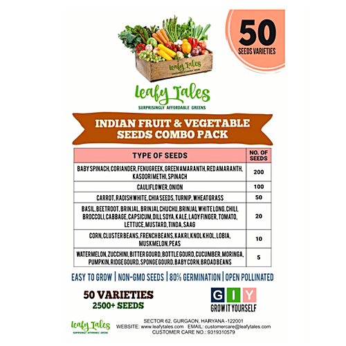 Leafy Tales Indian Fruit & Vegetable Seeds Combo Pack - Easy To Grow, For Gardening, 50 Varieties, 2500 pcs  