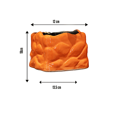 Leafy Tales Stone Shape Ceramic Pot - Strong, Durable, For Indoor Plants, Orange, 1 pc