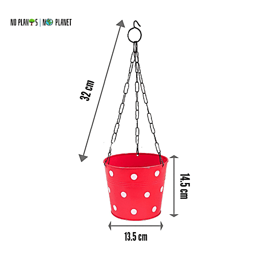Leafy Tales Metal Chain Hanging Planter - Strong, Durable, Rustproof, For Gardening, Red, 1 pc  