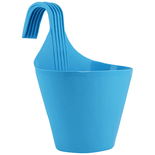 Leafy Tales Plastic Hook Hanging Pot - Strong, Durable, For Gardening, Blue, 28x12x22 Cm, 1 pc