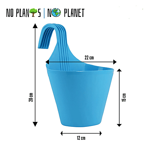 Leafy Tales Plastic Hook Hanging Pot - Strong, Durable, For Gardening, Blue, 28x12x22 Cm, 1 pc