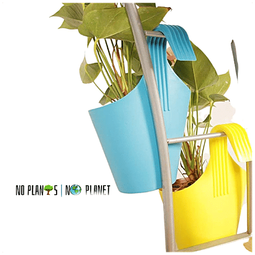 Leafy Tales Plastic Hook Hanging Pot - Strong, Durable, For Gardening, Blue, 28x12x22 Cm, 1 pc
