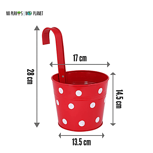 Leafy Tales Single Metal Hanging Pot - Strong, Durable, Rustproof, For Gardening, Red, 1 pc  