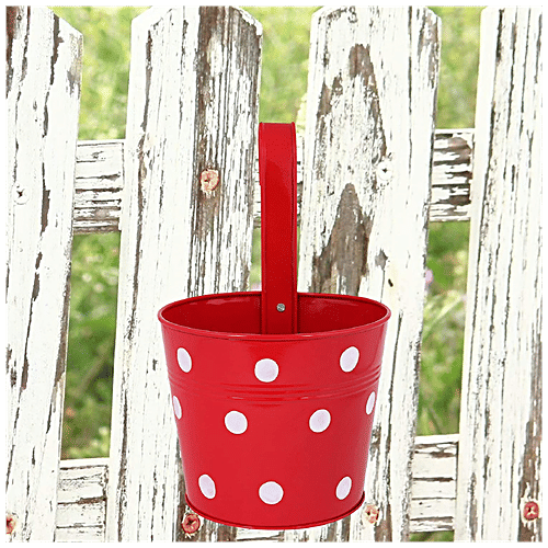 Leafy Tales Single Metal Hanging Pot - Strong, Durable, Rustproof, For Gardening, Red, 1 pc  