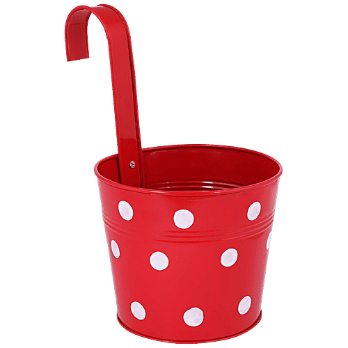 Leafy Tales Single Metal Hanging Pot - Strong, Durable, Rustproof, For Gardening, Red, 1 pc  