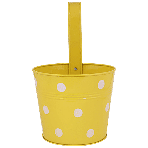 Leafy Tales Single Metal Hanging Pot - Strong, Durable, Rustproof, For Gardening, Yellow, 1 pc