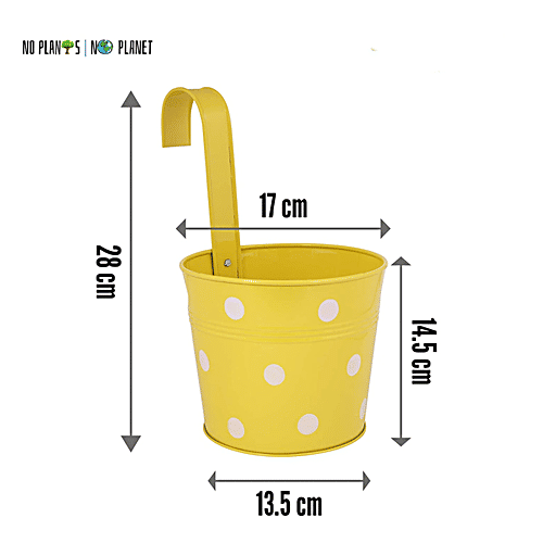 Leafy Tales Single Metal Hanging Pot - Strong, Durable, Rustproof, For Gardening, Yellow, 1 pc