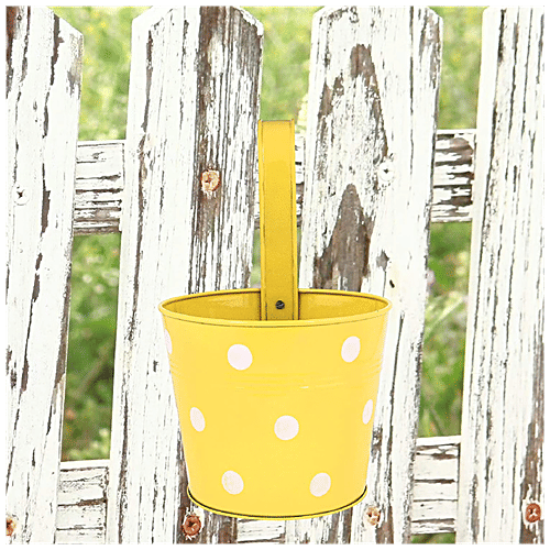 Leafy Tales Single Metal Hanging Pot - Strong, Durable, Rustproof, For Gardening, Yellow, 1 pc