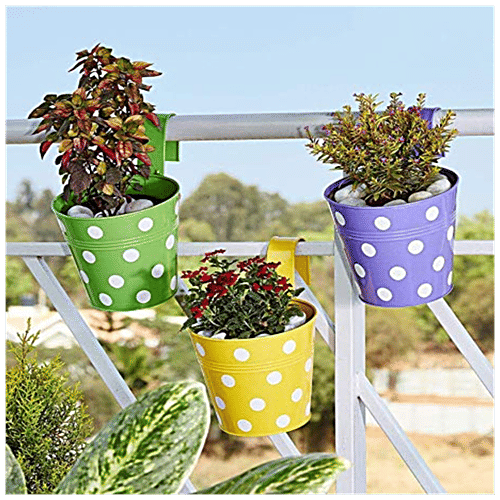Leafy Tales Single Metal Hanging Pot - Strong, Durable, Rustproof, For Gardening, Yellow, 1 pc