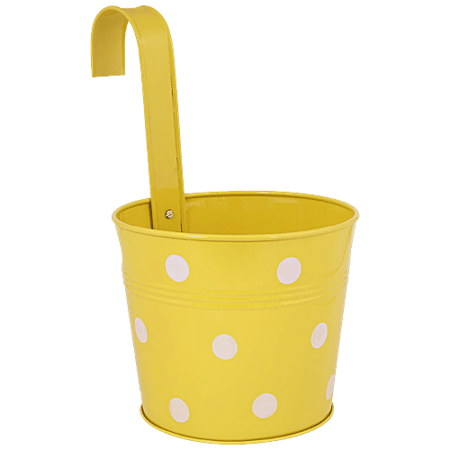 Leafy Tales Single Metal Hanging Pot - Strong, Durable, Rustproof, For Gardening, Yellow, 1 pc