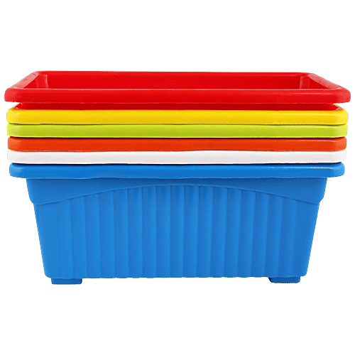 Leafy Tales Rectangular Plastic Pots - Lightweight, For Indoor/Outdoor Gardening, Multicolour, 6 pcs  