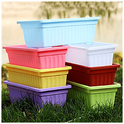 Buy Leafy Tales Rectangular Plastic Pots Lightweight, For Indoor