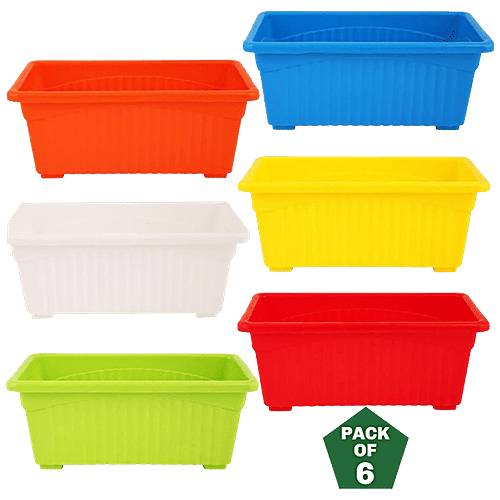 Buy Leafy Tales Rectangular Plastic Pots Lightweight, For Indoor
