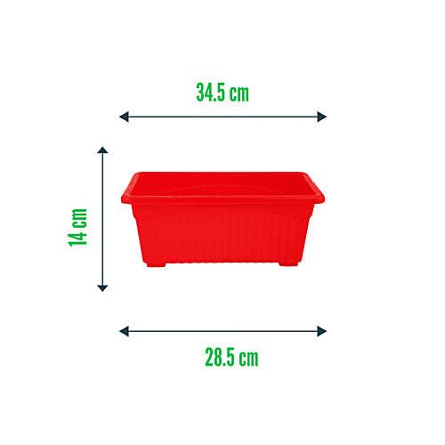 Leafy Tales Rectangular Plastic Pot - Lightweight, Durable, For Indoor/Outdoor Gardening, Red, 1 pc  