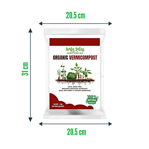 Leafy Tales Organic Vermicompost, 1 kg  Natural, Fertiliser, Manure, For Planting & Gardening, Brown