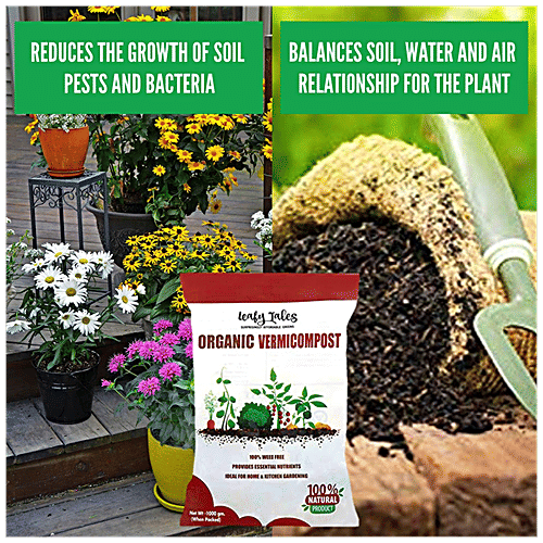 Leafy Tales Organic Vermicompost, 1 kg  Natural, Fertiliser, Manure, For Planting & Gardening, Brown