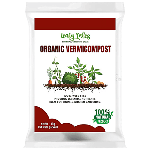 Leafy Tales Organic Vermicompost, 1 kg  Natural, Fertiliser, Manure, For Planting & Gardening, Brown