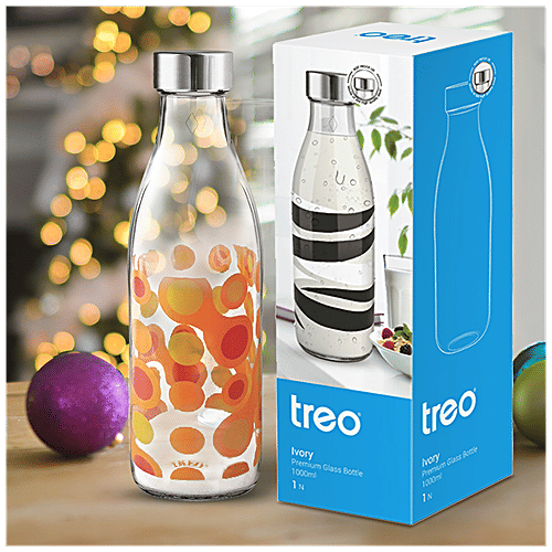 Treo Treo by Ivory Premium Glass Printed Bottle - Yellow Floral, 1000 ml