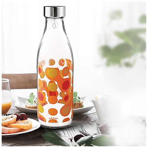 Treo Treo by Ivory Premium Glass Printed Bottle - Yellow Floral, 1000 ml