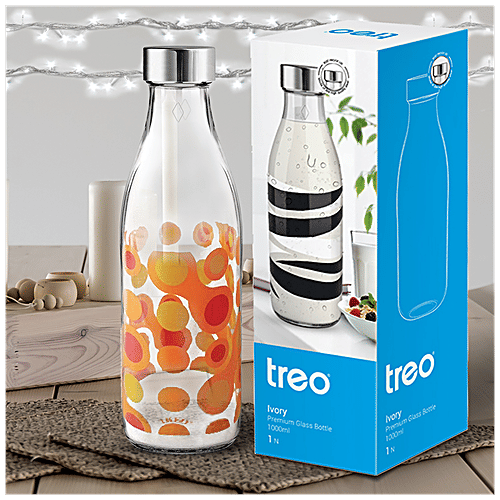 Treo Treo by Ivory Premium Glass Printed Bottle - Yellow Floral, 1000 ml