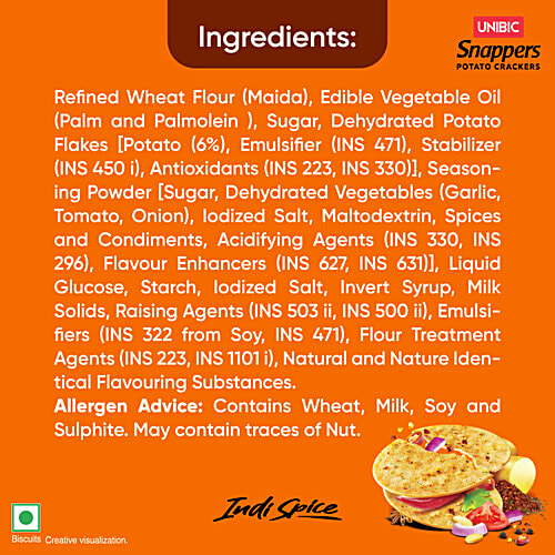 Unibic Snappers Potato Crackers - Indi Spice, Light, Crispy Snack, 70 g  