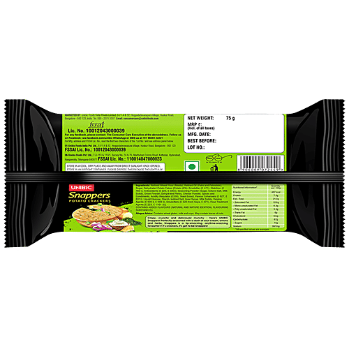 Unibic Snappers Potato Crackers - Cream & Onion, Light, Crispy Snack, 75 g  