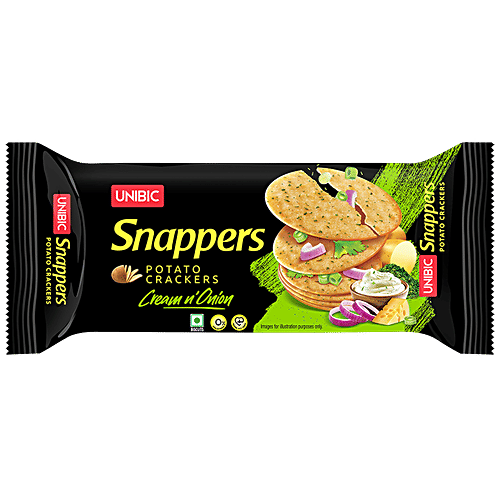 Unibic Snappers Potato Crackers - Cream & Onion, Light, Crispy Snack, 75 g  