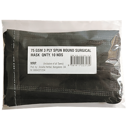 O2Pro Surgical Face Mask - Black, 3 Ply Spun Bound, From Harmful Protection, 10 pcs Pouch 