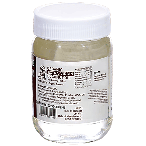 Phalada Pure & Sure Organic Extra Virgin Coconut Oil - Cold Pressed, Minerals & Nutrients Rich, 250 ml  