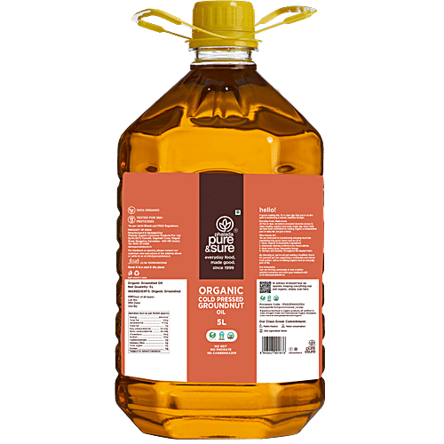 Phalada Pure & Sure Organic Groundnut Oil - Cold Pressed, Rich In Vitamin A, D & E, 5 L  