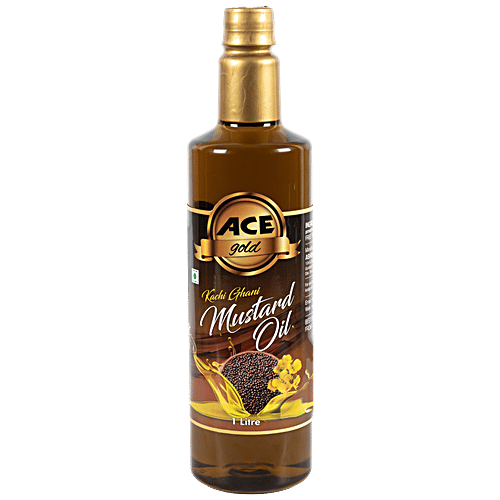 Ace Gold Kachi Ghani Mustard Oil - Loaded With Vitamins & Minerals, Rich In Omega-3 fatty Acid, 1 L