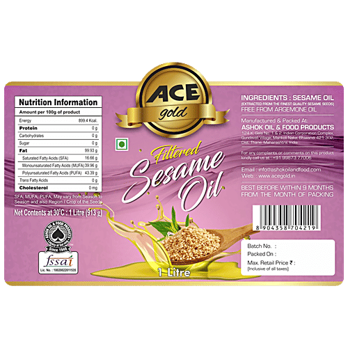 Buy Ace Gold Filtered Sesame Oil Loaded With Vitamins & Minerals, No Cholesterol Online at