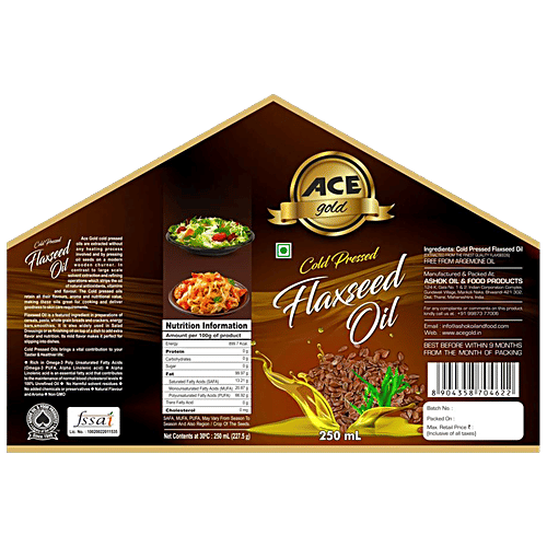 Ace Gold  Cold Pressed Flaxseed Oil - Loaded With Vitamin E,  Healthy For Heart, 250 ml  