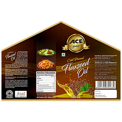 Buy Ace Gold Cold Pressed Flaxseed Oil Loaded With Vitamin E, Healthy