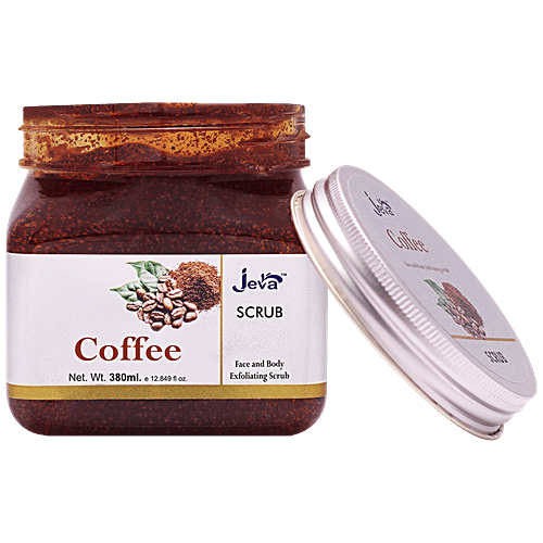 Jeva Coffee Face & Body Exfoliating Gel Scrub - Removes Tan, Dead Skin Cells, For Even Tone, 380 ml