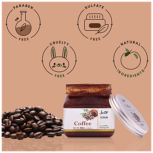 Jeva Coffee Face & Body Exfoliating Gel Scrub - Removes Tan, Dead Skin Cells, For Even Tone, 380 ml