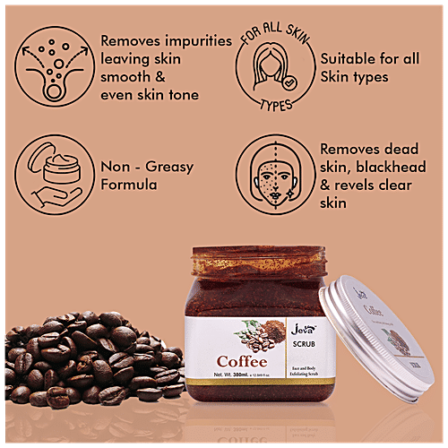 Jeva Coffee Face & Body Exfoliating Gel Scrub - Removes Tan, Dead Skin Cells, For Even Tone, 380 ml