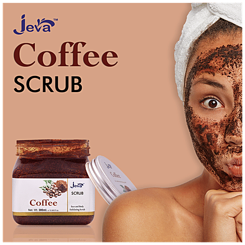 Jeva Coffee Face & Body Exfoliating Gel Scrub - Removes Tan, Dead Skin Cells, For Even Tone, 380 ml
