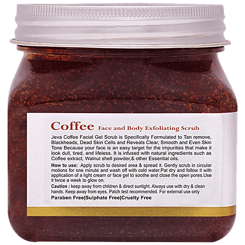 Jeva Coffee Face & Body Exfoliating Gel Scrub - Removes Tan, Dead Skin Cells, For Even Tone, 380 ml