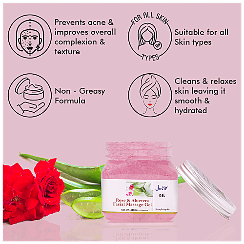 Jeva Rose & Aloe Vera Facial Massage Gel - For A Glowing Skin, Improves Complexion, 380 ml